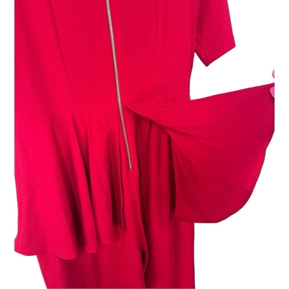 Red Peplum Waist Square Neck Jumpsuit‎ Gold Back Zipper by Danny & Nicole NEW - Picture 14 of 16